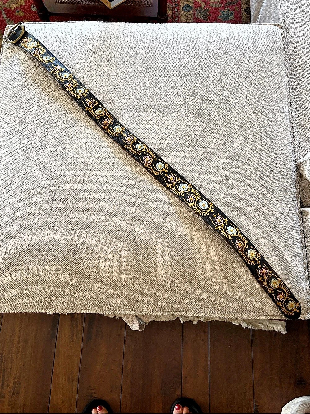 Lucky Brand Vintage Boho Embroidered Leather Belt, Size M, Western Floral Bras